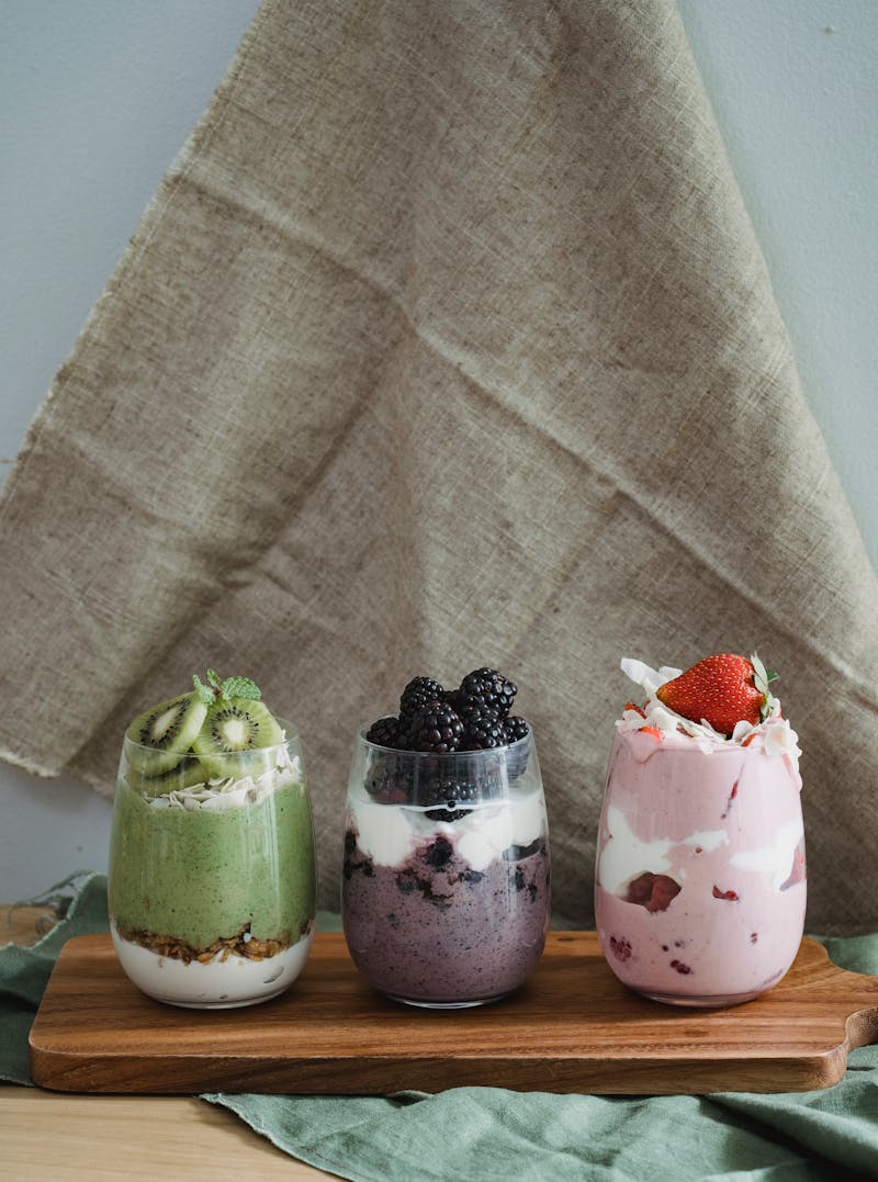 Parfait de frutas y matcha
