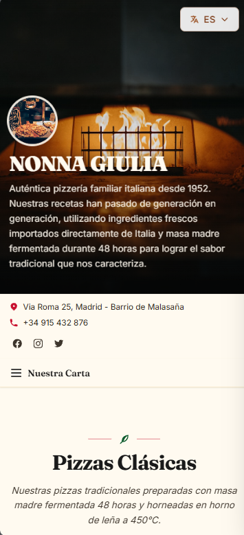 Portada del tema pizzería tradicional