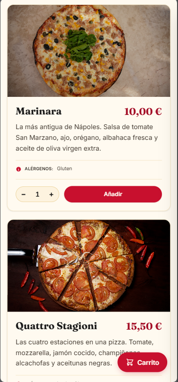 Carta del tema pizzería tradicional