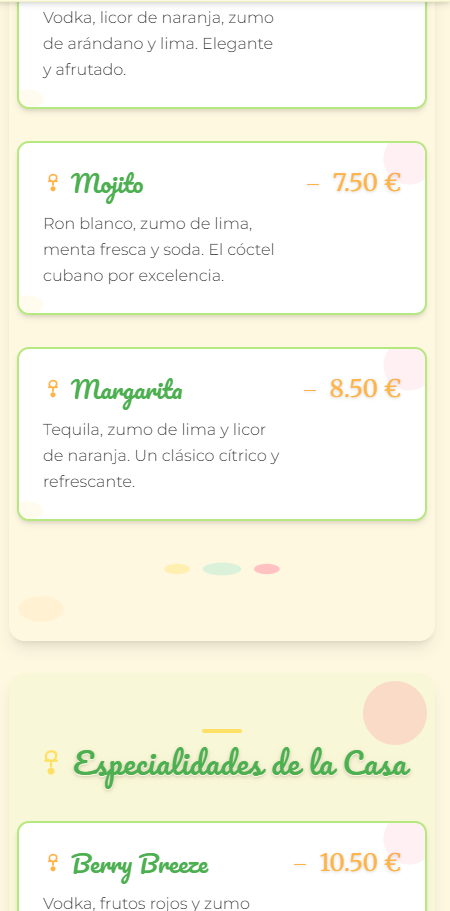 Carta del tema Cute coctelería